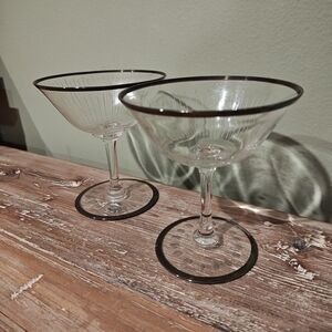 Set Of 2 Vintage Etched Champagne Glasses